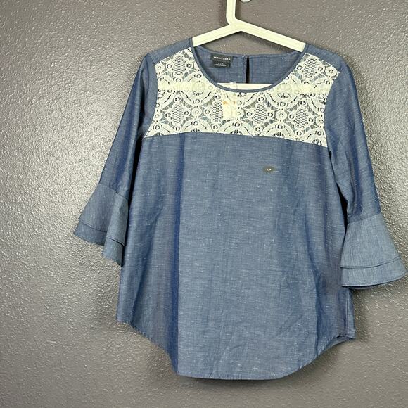 Van Heusen Tops - Van Heusen Top Size Small Lace Bell Half Sleeve Blue New
